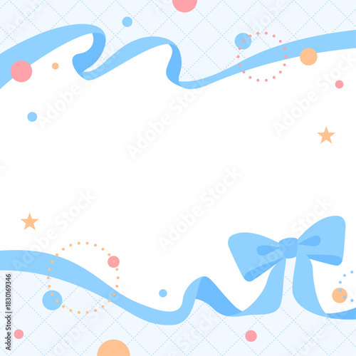 リボンのデコレーションフレーム、円形オブジェクト、ポップなデザイン、正方形サイズ