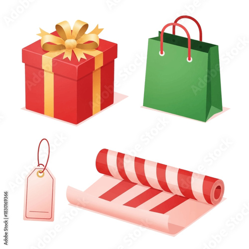 Festive Gift Wrapping Supplies: Box, Bag, Tag, and Paper