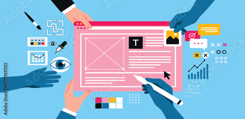 Collaborative Web Design Process Teamwork and Creative Digital Interface Development