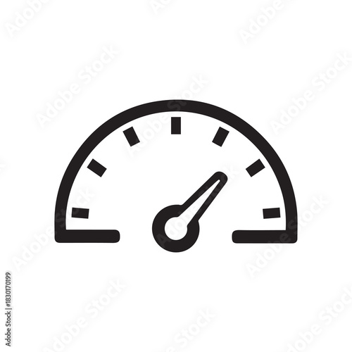 Black Speedometer Icon Showing Gauge on White Background