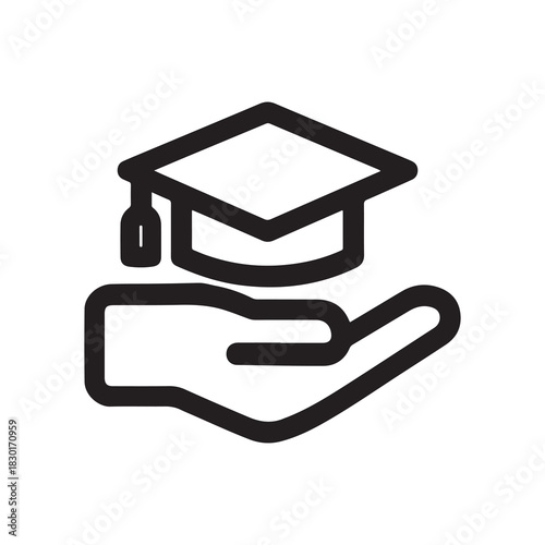 Hand Offering Graduation Cap Icon, Education Support Concept