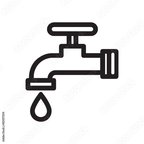 Outline Drawing of a Faucet with Water Drop Icon