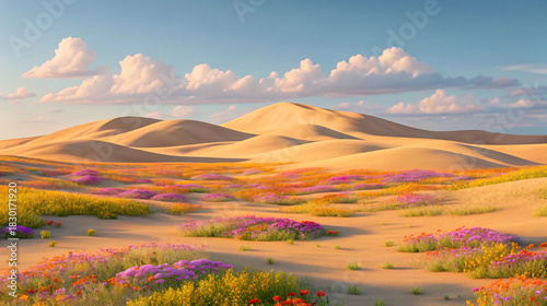 Desert sand dunes with vibrant wildflower bloom wildflowers