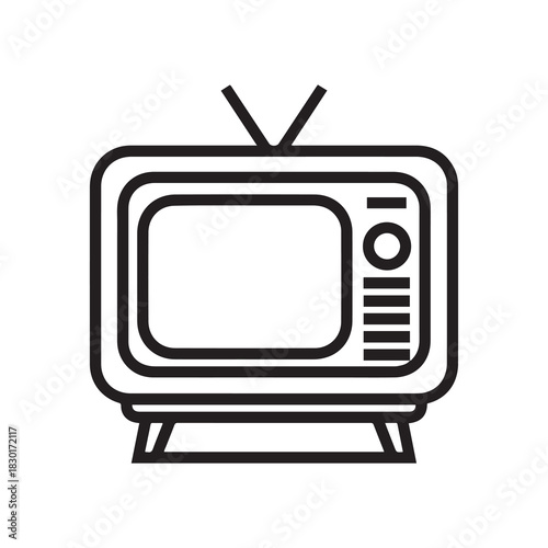 Retro Television Icon, Black and White Style