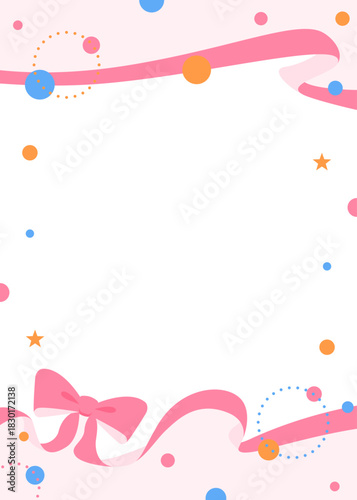 リボンのデコレーションフレーム、円形オブジェクト、ポップなデザイン、縦向き