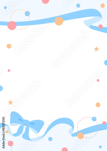 リボンのデコレーションフレーム、円形オブジェクト、ポップなデザイン、縦向き