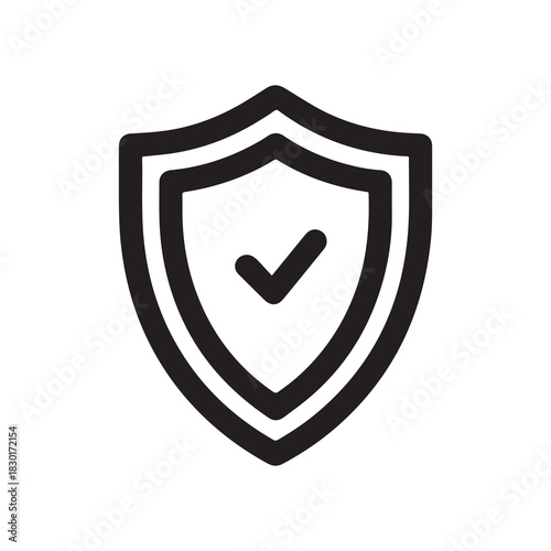 Security Shield Icon with Check Mark Symbol, Outline Style