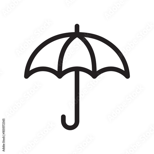 Simple Black Outline of an Umbrella Icon on White Background