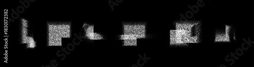 Fragmented Abstract Digital Shapes with Noise Effect on the black background