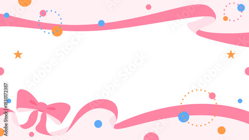 リボンのデコレーションフレーム、円形オブジェクト、ポップなデザイン、16：9サイズ