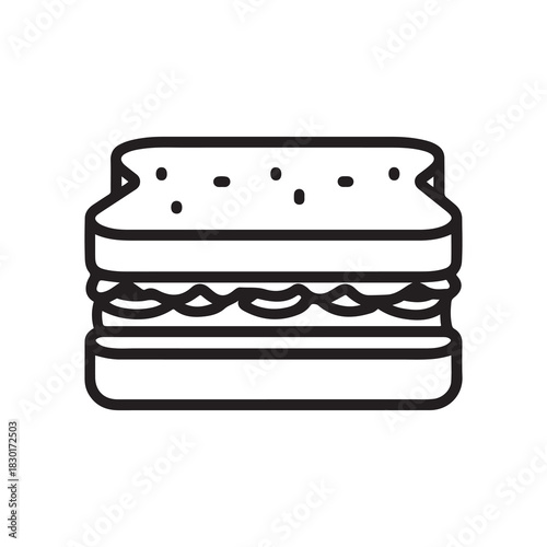 Simple Sandwich Icon, Food Illustration, Black Outline