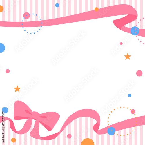 リボンのデコレーションフレーム、円形オブジェクト、ポップなデザイン、正方形サイズ