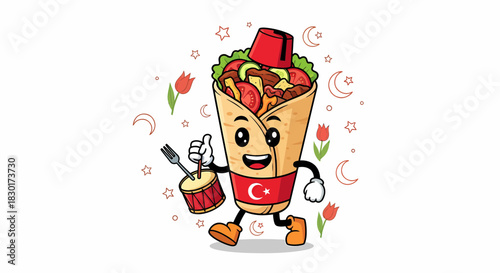 Cute Cartoon Doner Kebab Character Giving Thumbs Up.