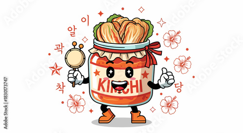 Cute kimchi jar cartoon character giving a thumbs up.