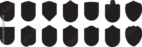 Editable stroke shield icon set, Knightly military shield insignia of different shapes, security symbols sign protection badges collection
