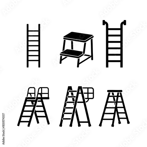 Ladder Icon Set – Construction and Safety Equipment Symbols