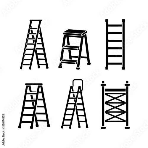 Ladder Icon Set – Construction and Safety Equipment Symbols