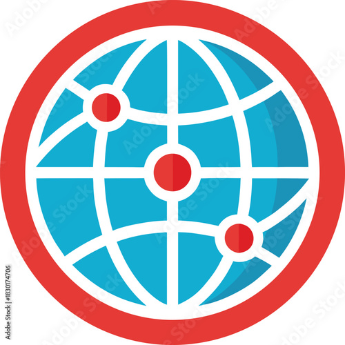 Global digital network connection with interconnected lines and nodes