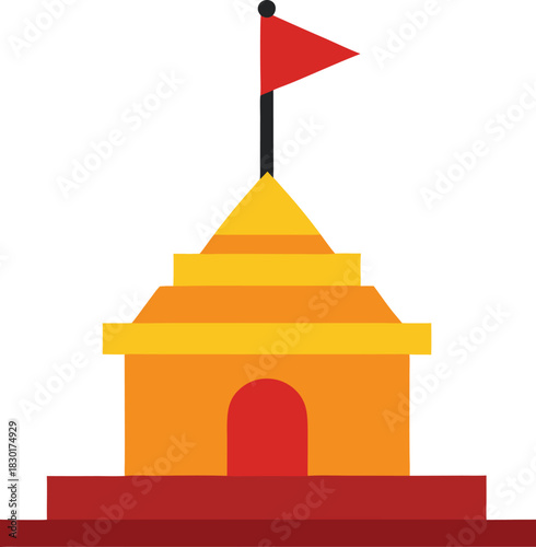 Traditional hindu temple flag atop a mandir structure