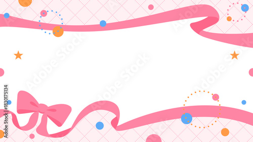 リボンのデコレーションフレーム、円形オブジェクト、ポップなデザイン、16：9サイズ