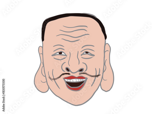 Illustration of a smiling mask of the god of classical Japanese performing arts