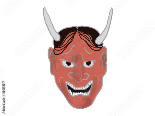 Illustration of a demon mask from traditional Japanese performing arts