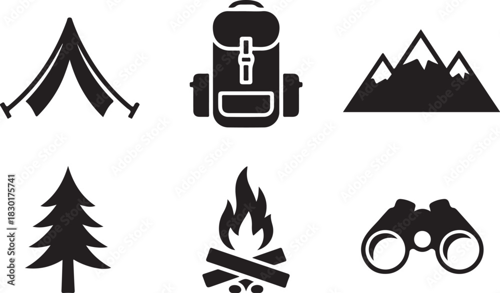Fototapeta premium Explore nature camping with essential icons set