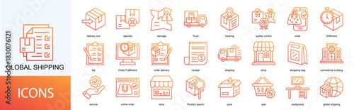 global shipping icon collection set. Containing quality control, order, fulfillment, list, Order Fulfillment icon.