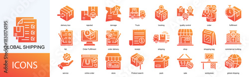 global shipping icon collection set. Containing quality control, order, fulfillment, list, Order Fulfillment icon.
