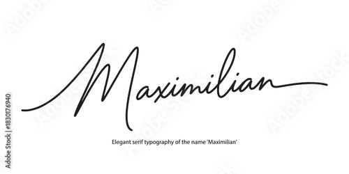 Elegant serif typography of the name 'Maximilian' rendered in 3D gold lettering on a reflective black marble surface. Ideal for luxury branding, finance, and corporate identity