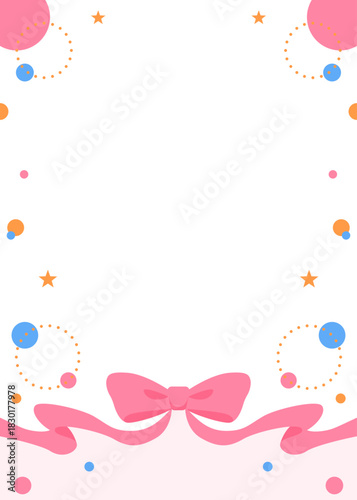 リボンのデコレーションフレーム、円形オブジェクト、ポップなデザイン、縦向き