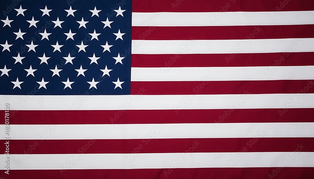Fototapeta premium United States flag displaying fifty white stars on a blue field and thirteen alternating red and white stripes