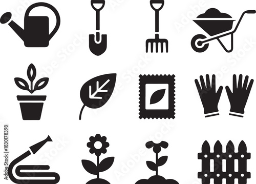 Gardening icons collection for spring planting season