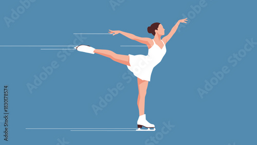 Elegant figure skater performing a graceful arabesque, showcasing skill and artistry, perfect for winter sports promotions or athletic achievement visuals