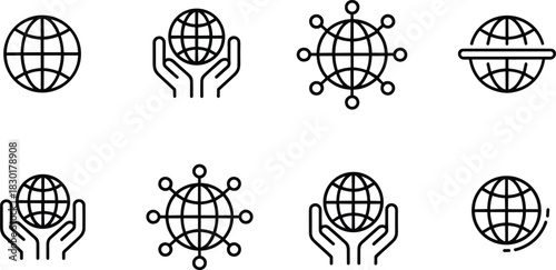 Global Network and Technology Line Icon Set,Fiber Optic Cable,Satellite and Microchip Outline Icons,High-Tech Circuit, Fiber Cable and Global Web Line Art Collection,Tech Innovation, Circuit Board,Ai