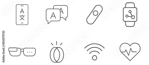 "Wearable technology device wireless futuristic gadgets outline icons vector"