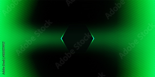 3D black green techno abstract background overlap layer on dark space with glowing lines decoration. Modern graphic design element hexagon style concept for web, poster, flyer, card, or brochure cover