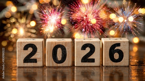 Celebrate new year 2026 with fireworks and festive decorations at home nighttime atmosphere vibrant celebration