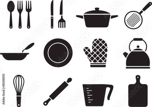 Kitchen utensils and cookware icons for your design