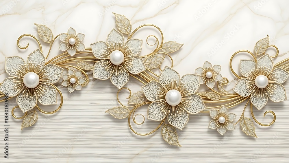 Obraz premium Delicate floral embellishment with pearls and lace on a textured background