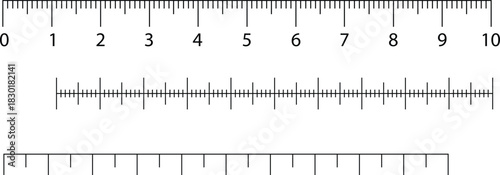 Measuring scales and rulers vector Illustration, blank measurement tools with divisions, precision scale design, EPS 10.