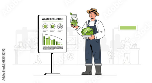 Sustainable agriculture practices showcased in a waste reduction strategy illustration