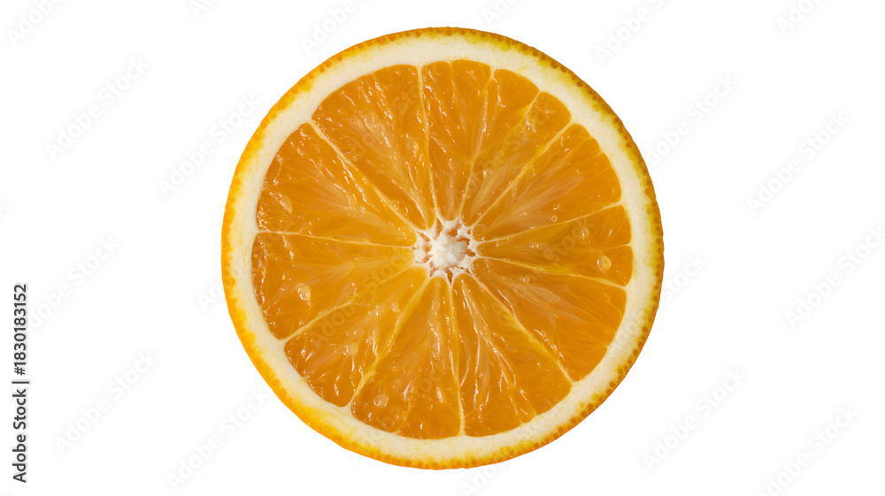 Fototapeta premium A single orange slice with a black background in a close up shot