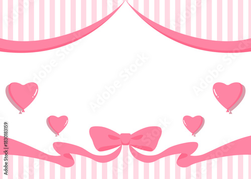 リボンのデコレーションフレーム、ハート型の風船の装飾、背景