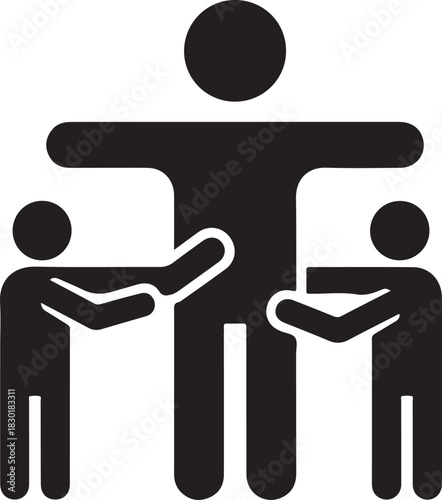 Silhouette of a large figure with two smaller figures embracing it