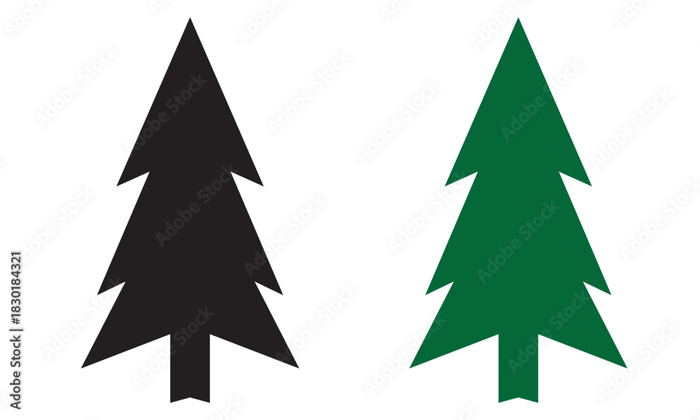 Obraz premium Christmas tree icon. Black and green Christmas tree drawing collection in white background . Vector eps 10