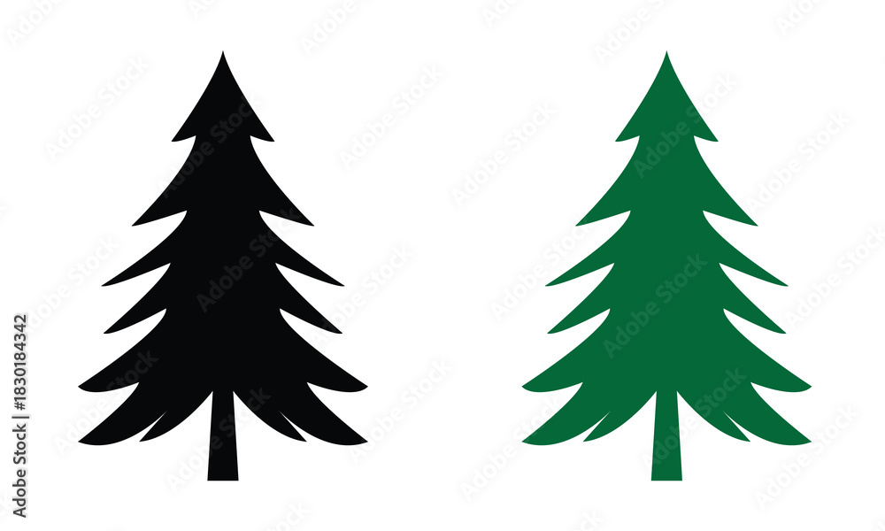 Obraz premium Christmas tree icon. Black and green Christmas tree drawing collection in white background . Vector eps 10