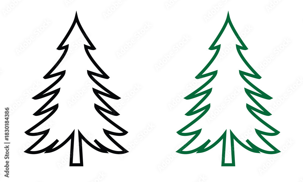 Obraz premium Christmas tree icon. Black and green Christmas tree drawing collection in white background . Vector eps 10