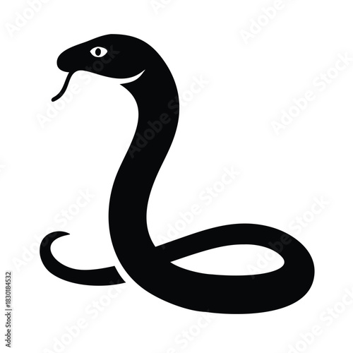 A black silhouette of a snake with its tongue sticking out against a white background.