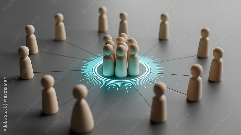 Obraz premium Conceptual representation of a network or community with a central focal point, illustrating connection and organization